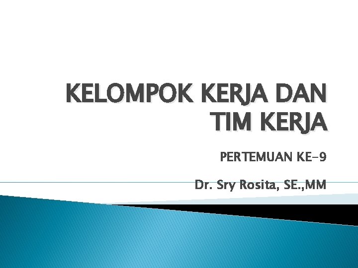 KELOMPOK KERJA DAN TIM KERJA PERTEMUAN KE-9 Dr. Sry Rosita, SE. , MM 