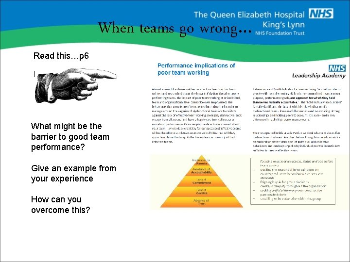 When teams go wrong… Read this…p 6 Read this… What might be the barrier