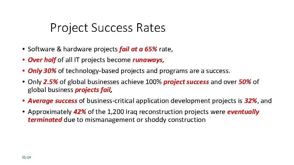 Project Success Rates Software & hardware projects fail at a 65% rate, Over half