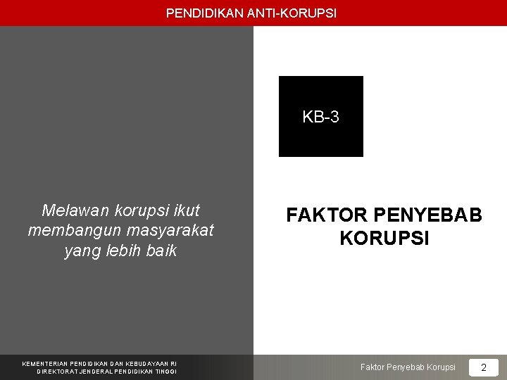 PENDIDIKAN ANTI-KORUPSI KB-3 Melawan korupsi ikut membangun masyarakat yang lebih baik KEMENTERIAN PENDIDIKAN DAN