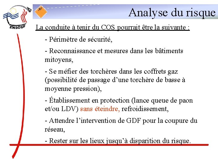 Analyse du risque La conduite à tenir du COS pourrait être la suivante :