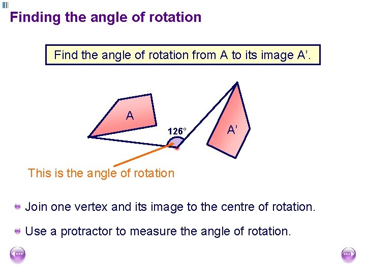 Finding the angle of rotation Find the angle of rotation from A to its
