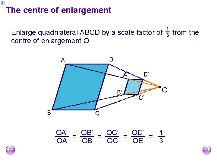 The centre of enlargement Enlarge quadrilateral ABCD by a scale factor of centre of