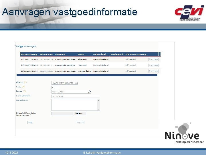 Aanvragen vastgoedinformatie 12 -3 -2021 E-Loket® Vastgoedinformatie 
