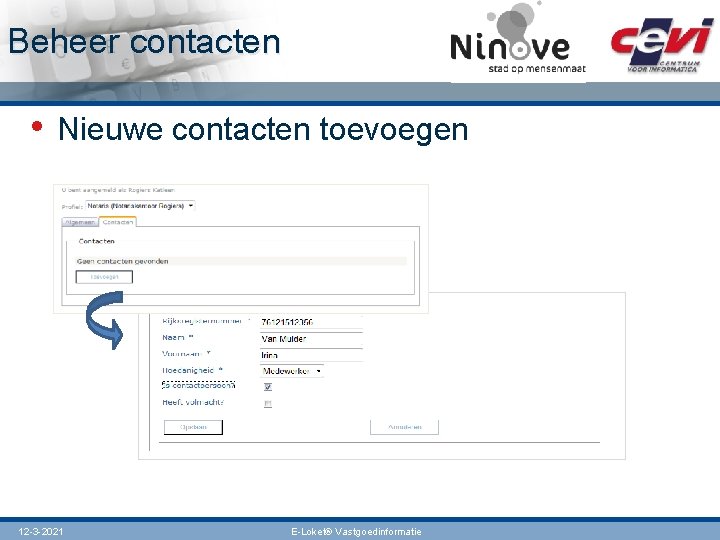 Beheer contacten • Nieuwe contacten toevoegen 12 -3 -2021 E-Loket® Vastgoedinformatie 