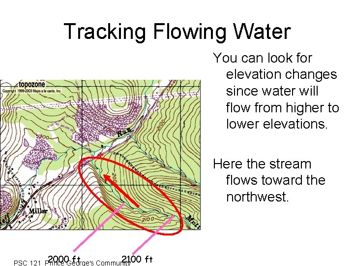 Tracking Flowing Water You can look for elevation changes since water will flow from