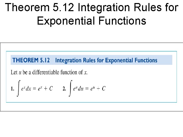 Theorem 5. 12 Integration Rules for Exponential Functions 