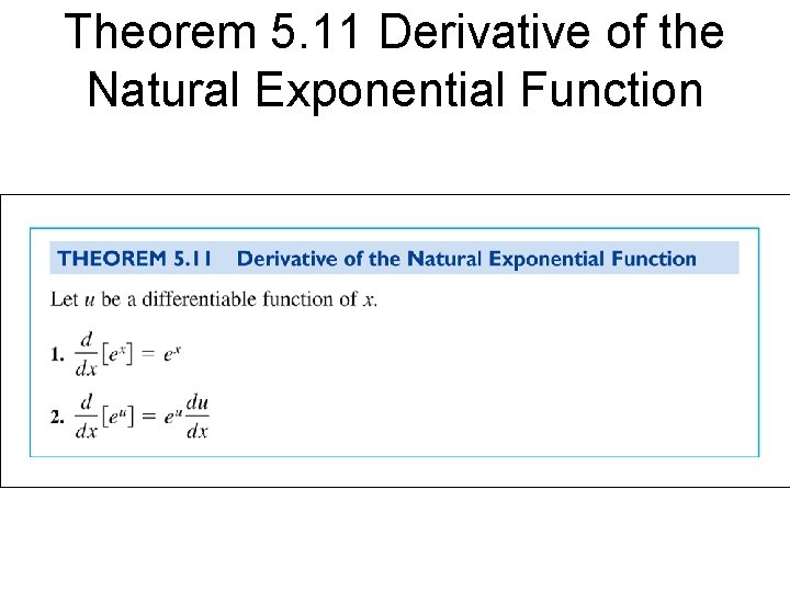 Theorem 5. 11 Derivative of the Natural Exponential Function 
