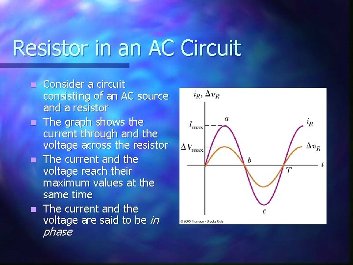 Resistor in an AC Circuit n n Consider a circuit consisting of an AC