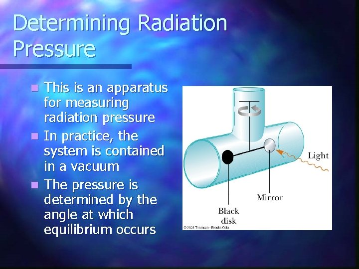 Determining Radiation Pressure This is an apparatus for measuring radiation pressure n In practice,