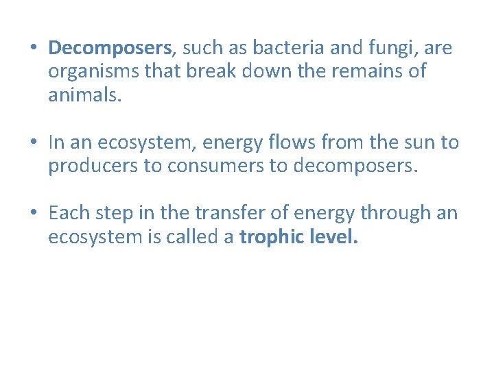  • Decomposers, such as bacteria and fungi, are organisms that break down the