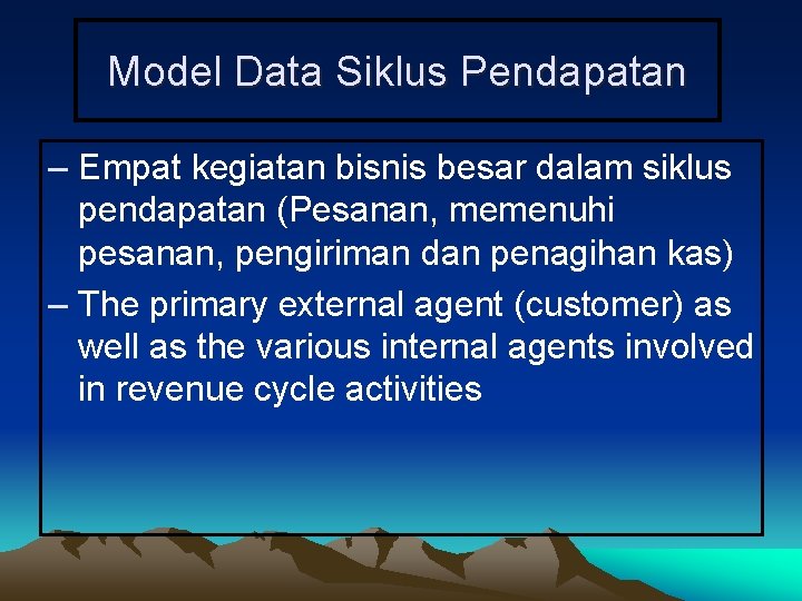 Model Data Siklus Pendapatan – Empat kegiatan bisnis besar dalam siklus pendapatan (Pesanan, memenuhi