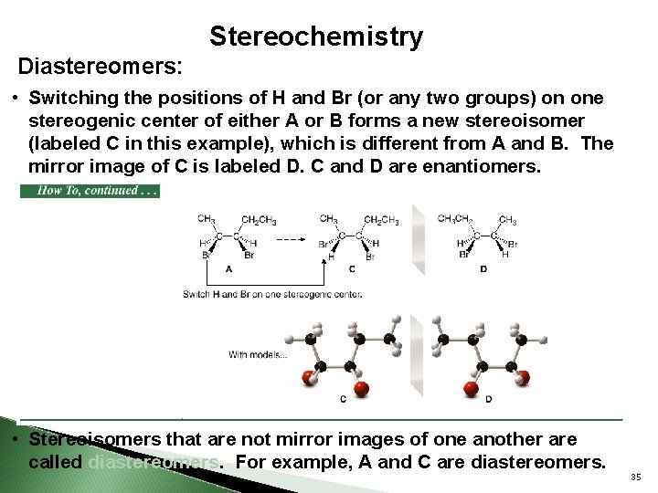 Stereochemistry Diastereomers: • Switching the positions of H and Br (or any two groups)