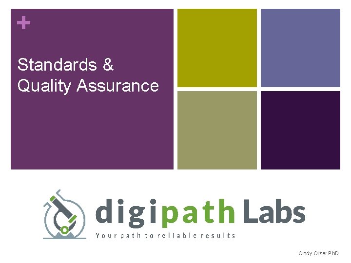 + Standards & Quality Assurance 2 Cindy Orser Ph. D + Standards & Quality Assurance 2 Cindy Orser Ph. D