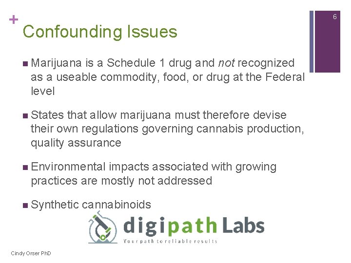 + 6 Confounding Issues n Marijuana is a Schedule 1 drug and not recognized + 6 Confounding Issues n Marijuana is a Schedule 1 drug and not recognized