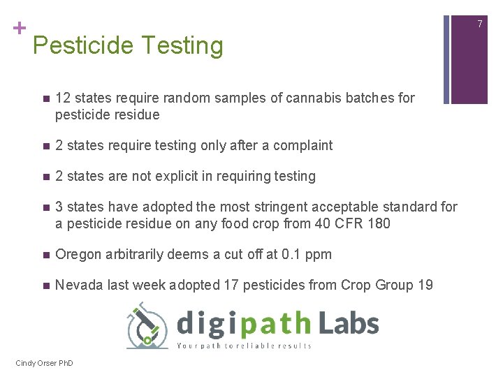 + 7 Pesticide Testing n 12 states require random samples of cannabis batches for + 7 Pesticide Testing n 12 states require random samples of cannabis batches for