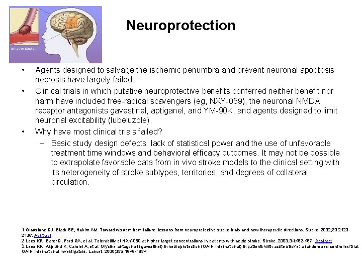 Neuroprotection • • • Agents designed to salvage the ischemic penumbra and prevent neuronal