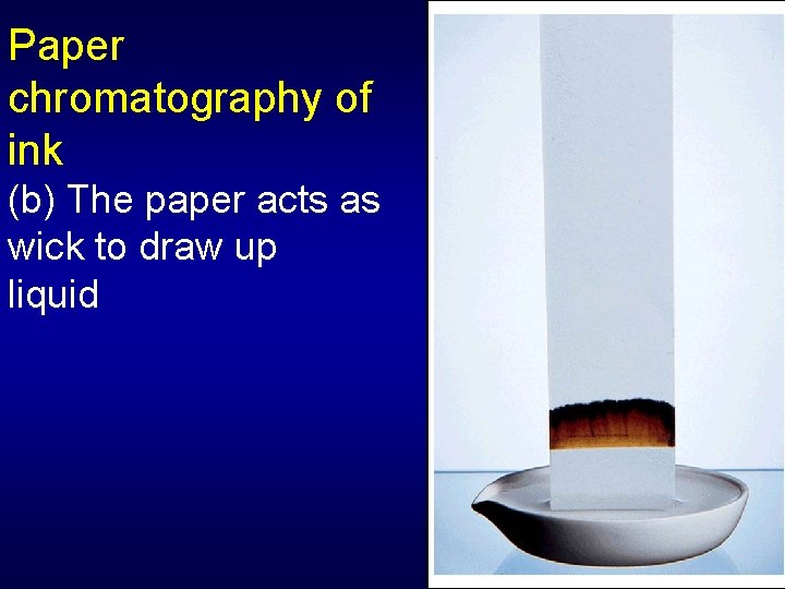 Paper chromatography of ink (b) The paper acts as wick to draw up liquid