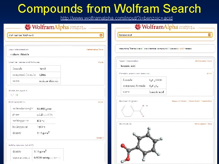 Compounds from Wolfram Search http: //www. wolframalpha. com/input/? i=benzoic+acid 