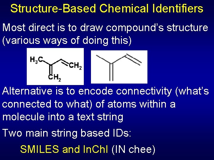 Structure-Based Chemical Identifiers Most direct is to draw compound’s structure (various ways of doing