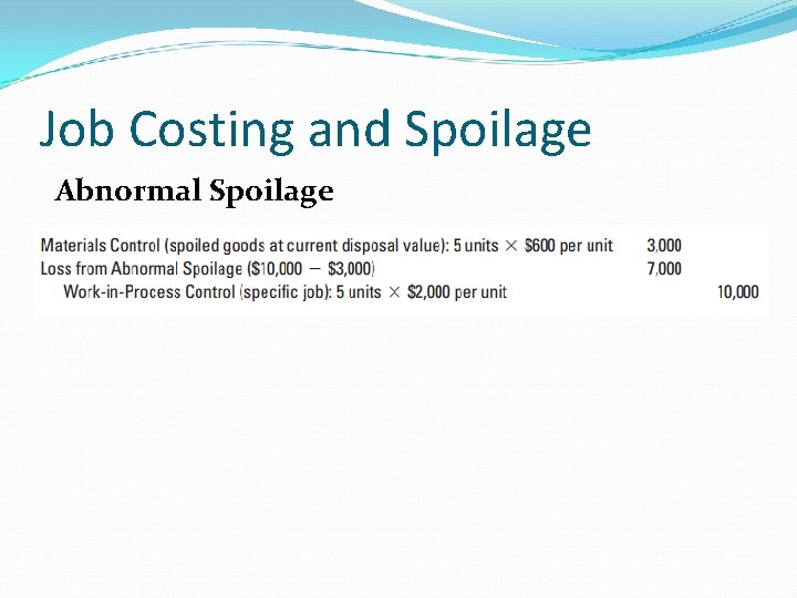 Job Costing and Spoilage Abnormal Spoilage Job Costing and Spoilage Abnormal Spoilage