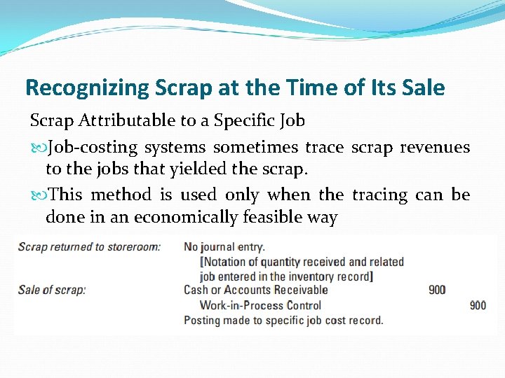 Recognizing Scrap at the Time of Its Sale Scrap Attributable to a Specific Job-costing Recognizing Scrap at the Time of Its Sale Scrap Attributable to a Specific Job-costing