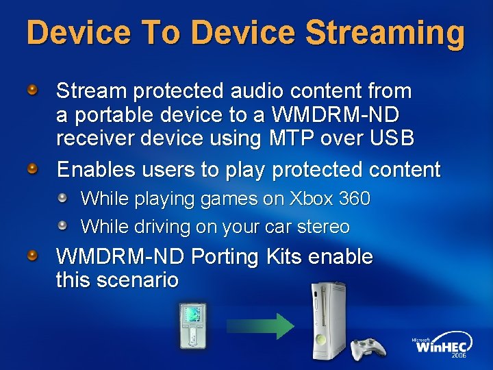 Device To Device Streaming Stream protected audio content from a portable device to a