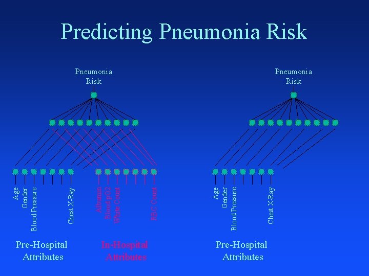 Predicting Pneumonia Risk Pre-Hospital Attributes In-Hospital Attributes Chest X-Ray Age Gender Blood Pressure Pneumonia