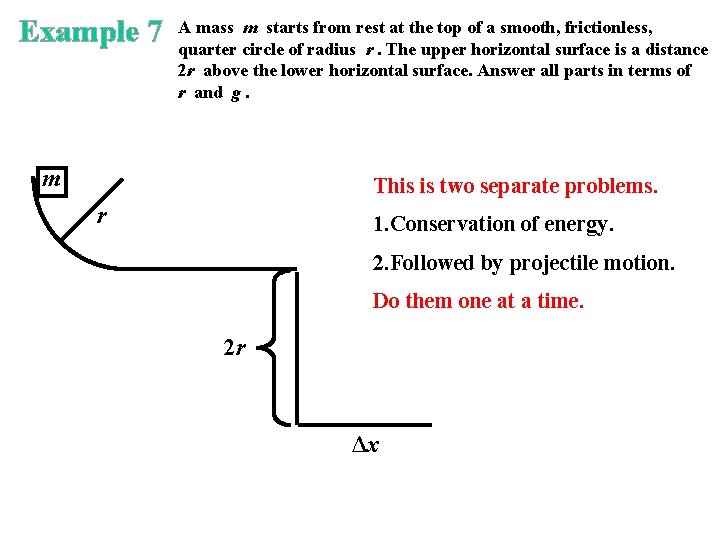 Example 7 A mass m starts from rest at the top of a smooth,