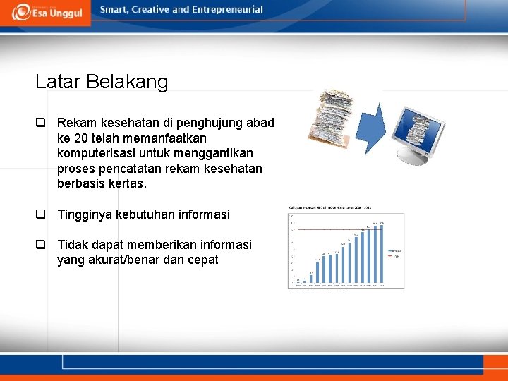 Latar Belakang q Rekam kesehatan di penghujung abad ke 20 telah memanfaatkan komputerisasi untuk Latar Belakang q Rekam kesehatan di penghujung abad ke 20 telah memanfaatkan komputerisasi untuk