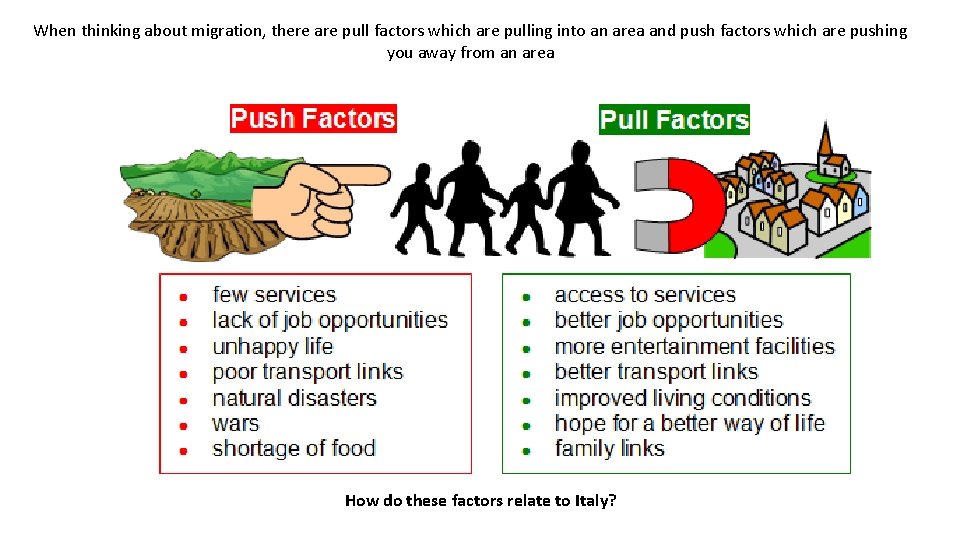 When thinking about migration, there are pull factors which are pulling into an area