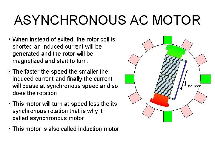 ASYNCHRONOUS AC MOTOR • When instead of exited, the rotor coil is shorted an
