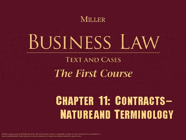 MILLER CHAPTER 11: CONTRACTS – NATURE AND TERMINOLOGY © 2015 Cengage Learning. All Rights