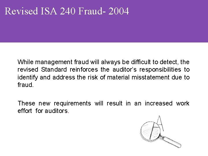 Revised ISA 240 Fraud- 2004 While management fraud will always be difficult to detect,