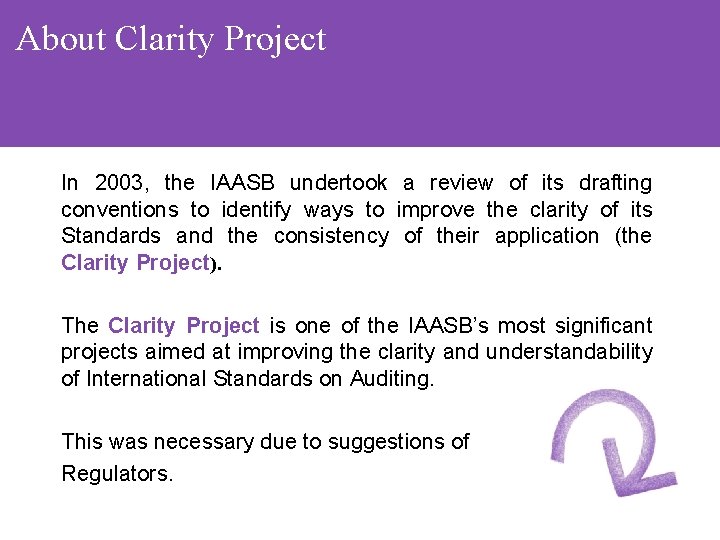 About Clarity Project In 2003, the IAASB undertook a review of its drafting conventions