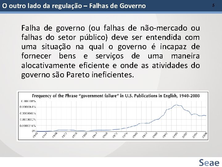 O outro lado da regulação – Falhas de Governo Falha de governo (ou falhas