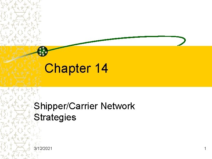 Chapter 14 Shipper/Carrier Network Strategies 3/12/2021 1 