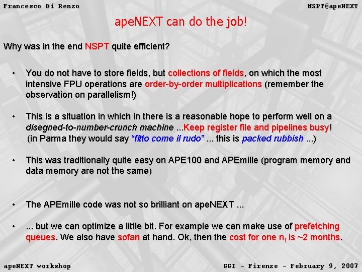 Francesco Di Renzo NSPT@ape. NEXT can do the job! Why was in the end Francesco Di Renzo NSPT@ape. NEXT can do the job! Why was in the end
