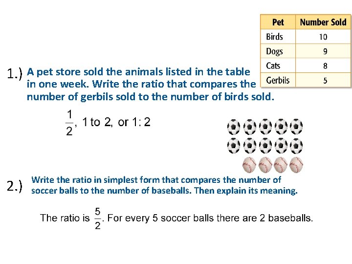 1. ) A pet store sold the animals listed in the table in one