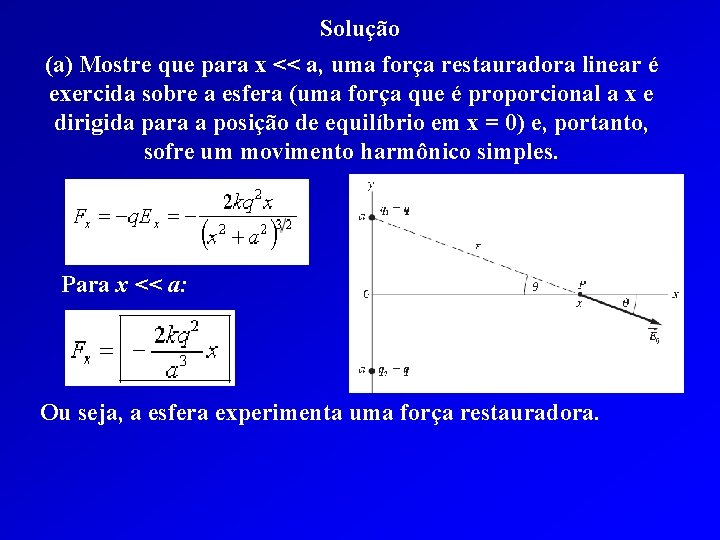 Solução (a) Mostre que para x << a, uma força restauradora linear é exercida