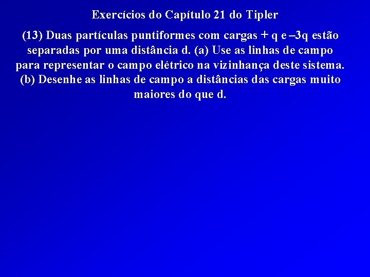 Exercícios do Capítulo 21 do Tipler (13) Duas partículas puntiformes com cargas + q