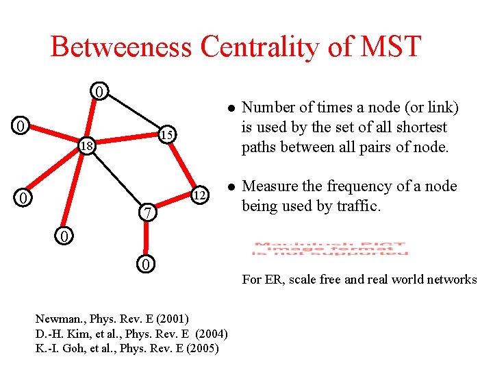 Betweeness Centrality of MST 0 0 Number of times a node (or link) is