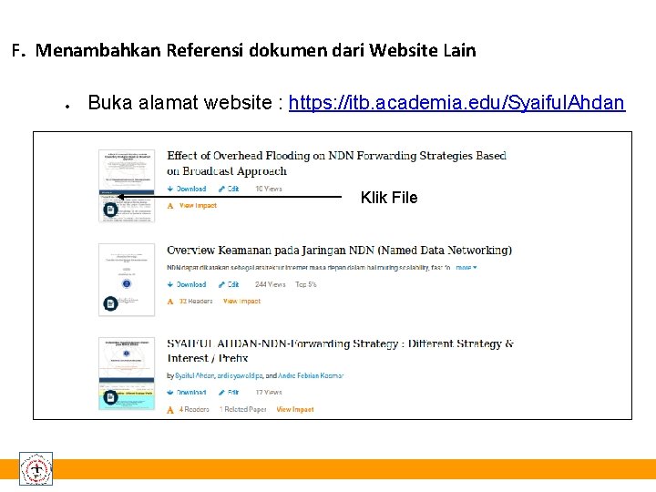 F. Menambahkan Referensi dokumen dari Website Lain Buka alamat website : https: //itb. academia.