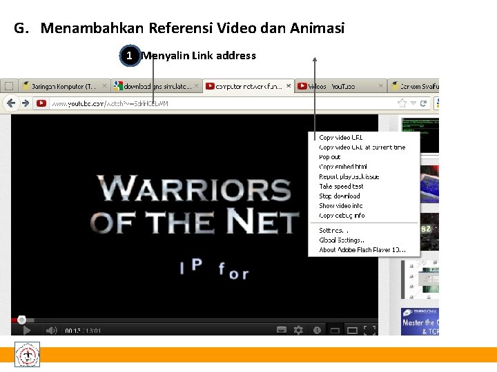 G. Menambahkan Referensi Video dan Animasi 1 Menyalin Link address 