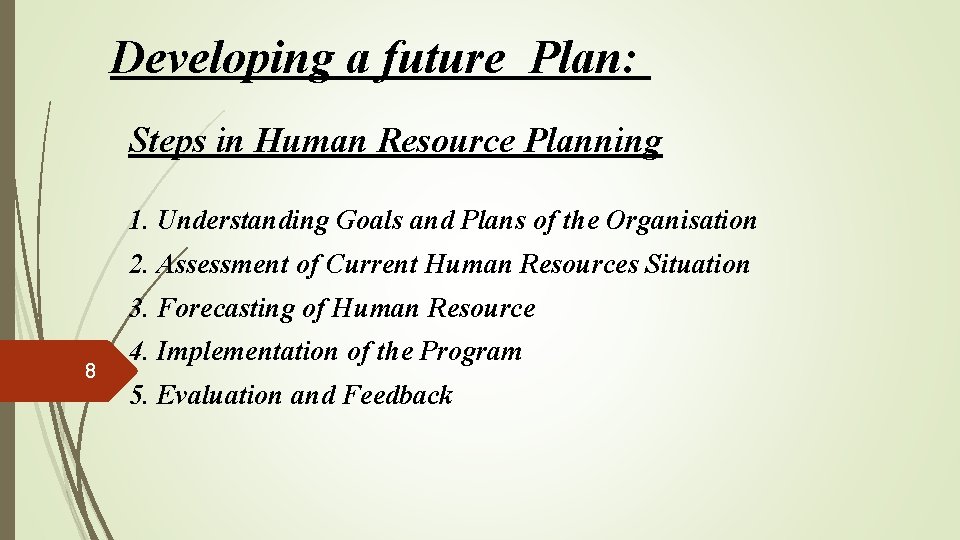 Developing a future Plan: Steps in Human Resource Planning 1. Understanding Goals and Plans