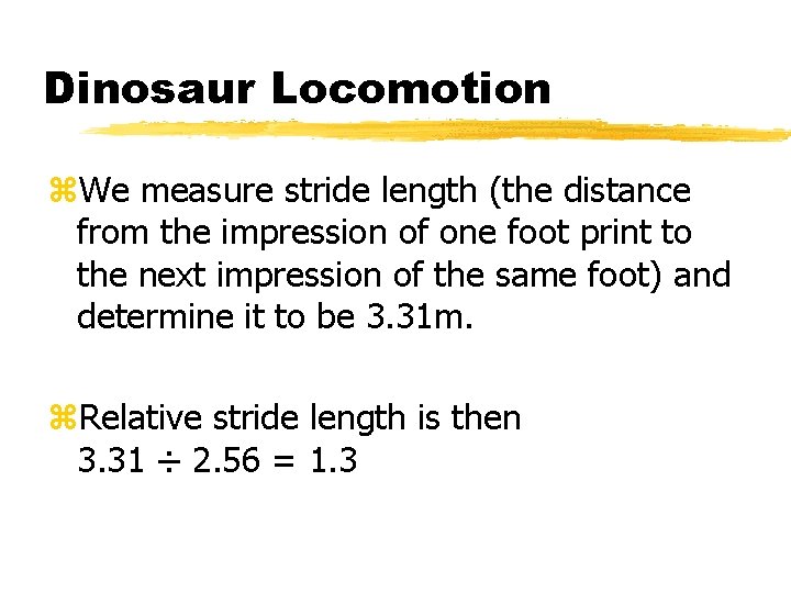 Dinosaur Locomotion z. We measure stride length (the distance from the impression of one