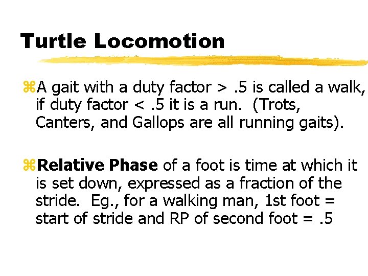 Turtle Locomotion z. A gait with a duty factor >. 5 is called a