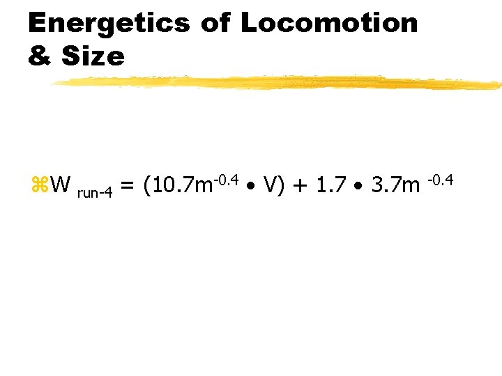 Energetics of Locomotion & Size z. W run-4 = (10. 7 m-0. 4 V)