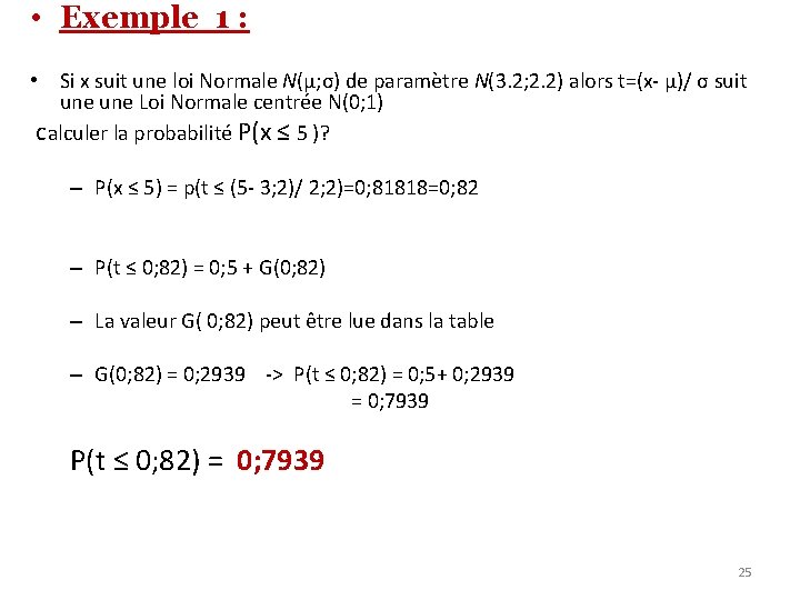  • Exemple 1 : • Si x suit une loi Normale N(μ; σ)