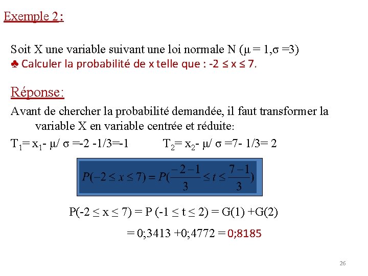 Exemple 2: Soit X une variable suivant une loi normale N (μ = 1,